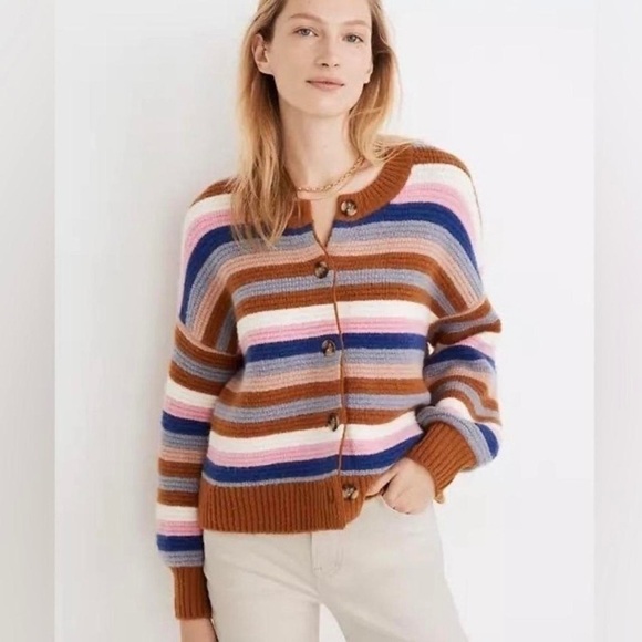 Madewell XXS Colorful Striped Cardigan Button Wool Blend Springview Card… - Picture 1 of 9